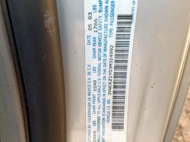 3VWCK21Y03M324992 - 2003 VOLKSWAGEN NEW BEETLE Gümüş foto 10