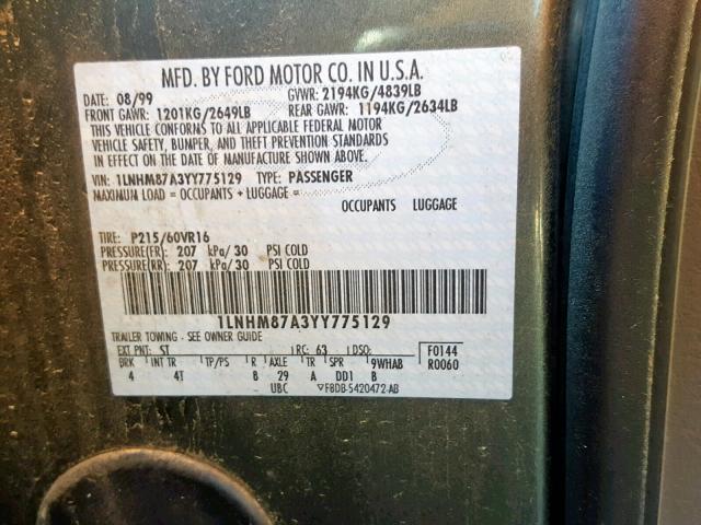 1LNHM87A3YY775129 - 2000 LINCOLN LS GREEN photo 10