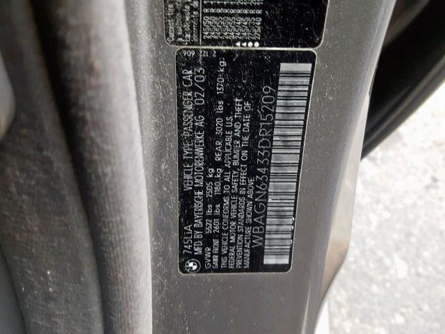 WBAGN63433DR15209 - 2003 BMW 745 LI GRAY photo 10