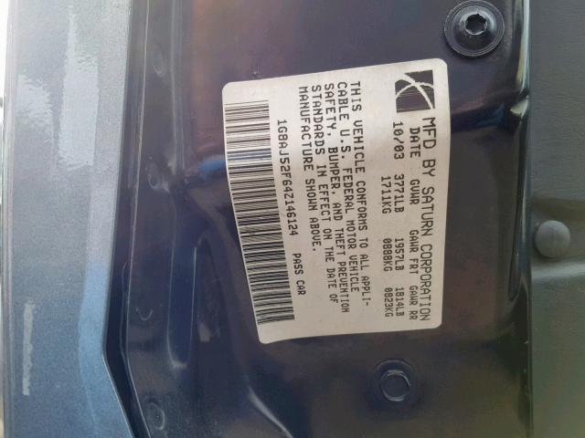 1G8AJ52F64Z146124 - 2004 SATURN ION LEVEL GRAY photo 10