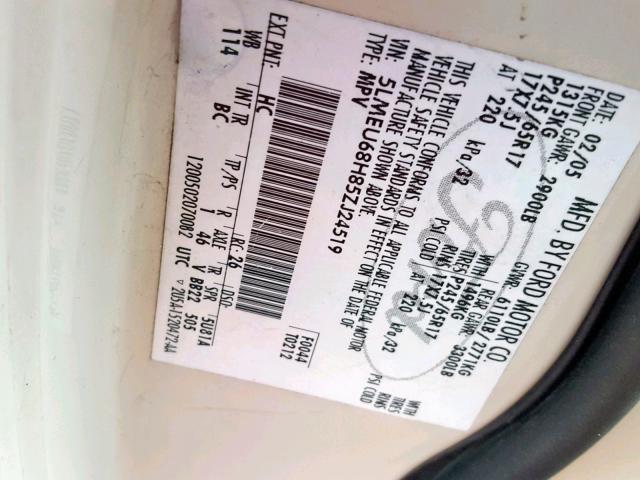 5LMEU68H85ZJ24519 - 2005 LINCOLN AVIATOR 白色 照片 10