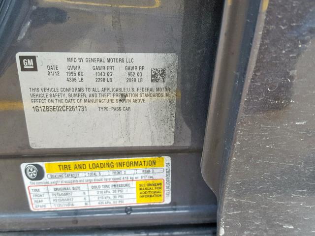 1G1ZB5E02CF261731 - 2012 CHEVROLET MALIBU LS GRAY photo 10