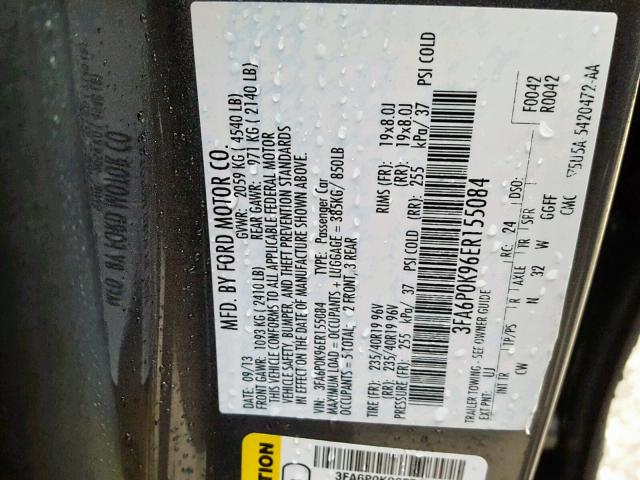 3FA6P0K96ER155084 - 2014 FORD FUSION TIT GRAY photo 10