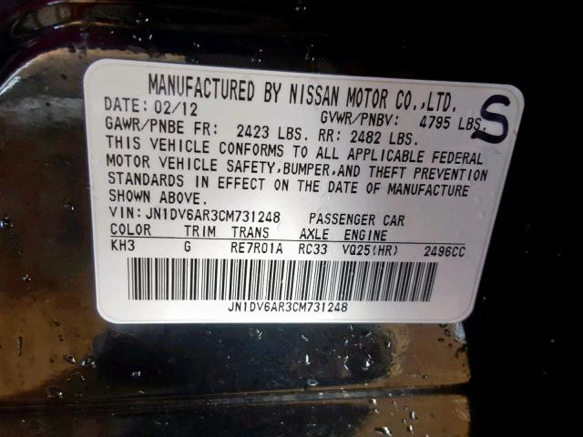 JN1DV6AR3CM731248 - 2012 INFINITI G25 BLACK photo 10