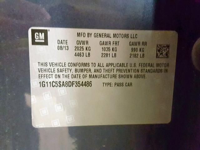 1G11C5SA8DF354486 - 2013 CHEVROLET MALIBU 1LT BLUE photo 10