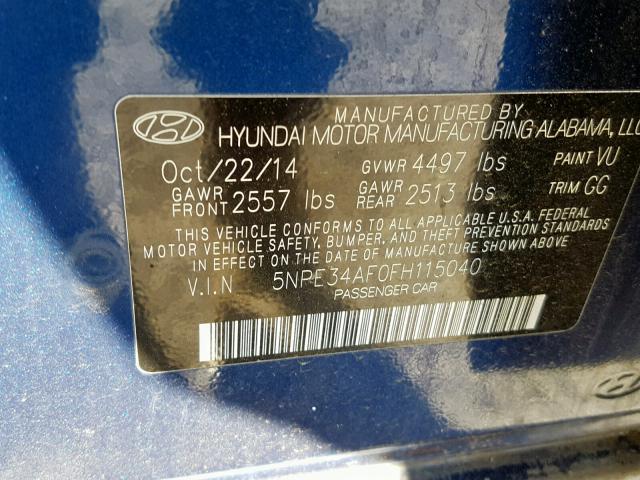 5NPE34AF0FH115040 - 2015 HYUNDAI SONATA SPO BLUE photo 10