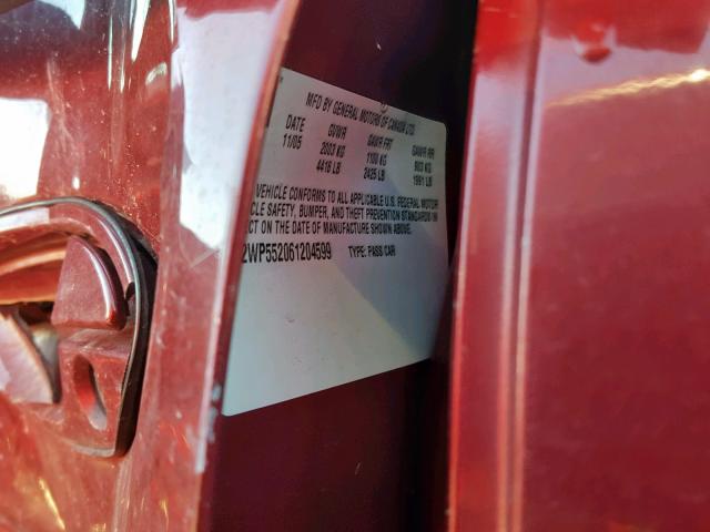 2G2WP552061204599 - 2006 PONTIAC GRAND PRIX RED photo 10