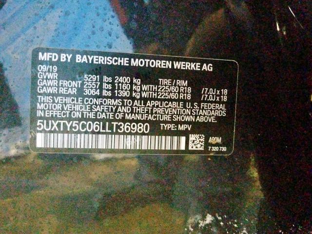 5UXTY5C06LLT36980 - 2020 BMW X3 XDRIVE3 GRAY photo 10