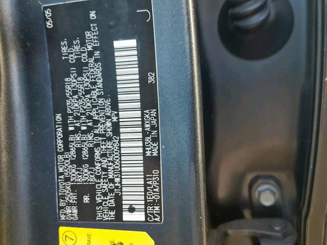 JTJHW31U060009842 - 2006 LEXUS RX 400 BLACK photo 10