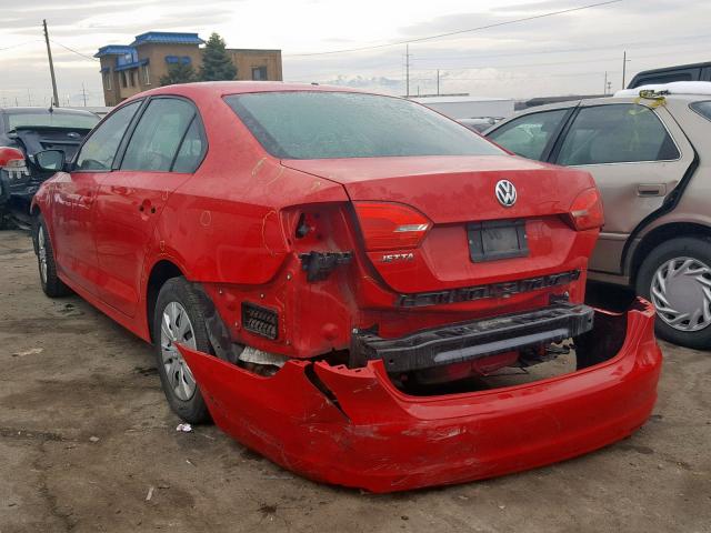 3VW2K7AJ1DM391369 - 2013 VOLKSWAGEN JETTA BASE Կարմիր լուսանկար 3