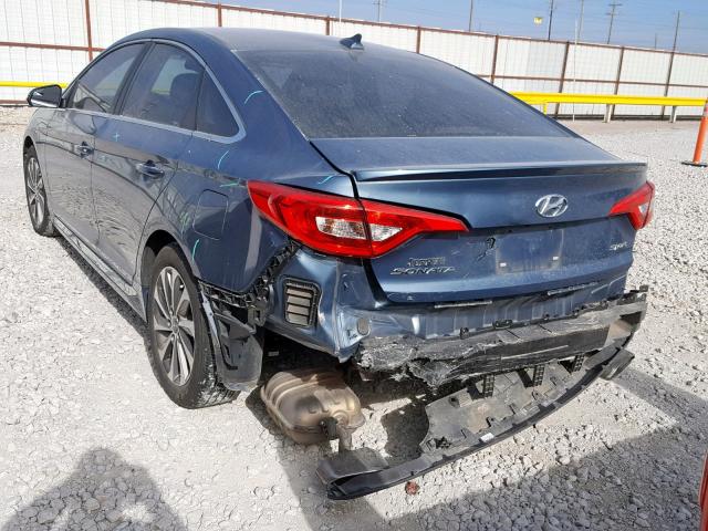 5NPE34AF1FH079729 - 2015 HYUNDAI SONATA SPO BLUE photo 3