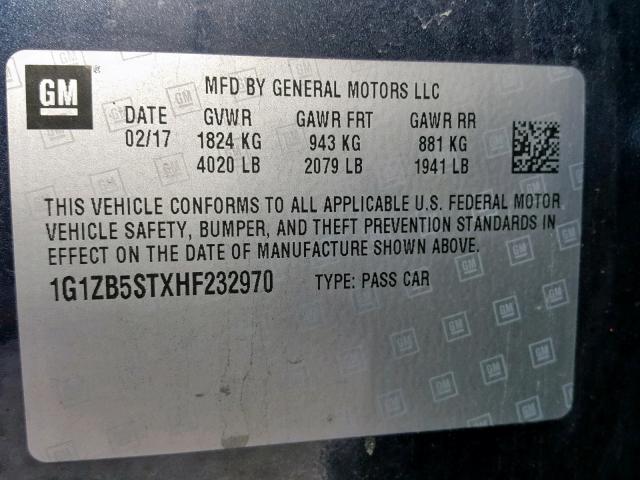1G1ZB5STXHF232970 - 2017 CHEVROLET MALIBU LS შავი ფოტო 10