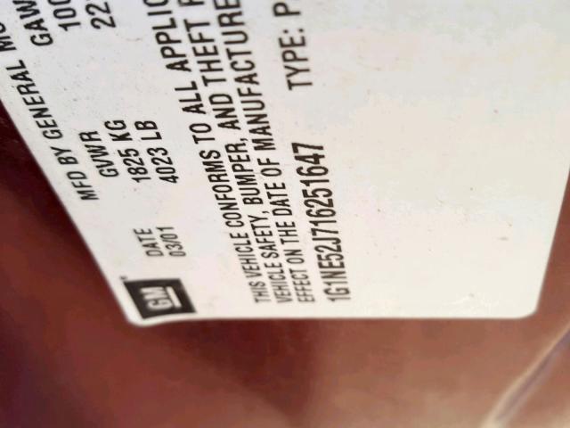 1G1NE52J716251647 - 2001 CHEVROLET MALIBU LS ბურგუნდია ფოტო 10