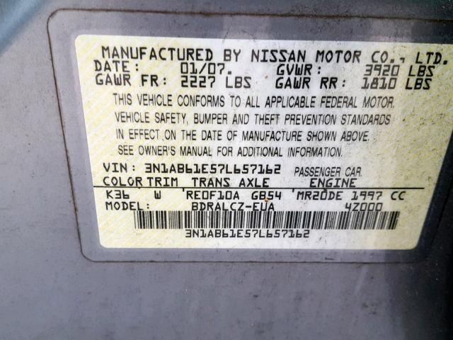 3N1AB61E57L657162 - 2007 NISSAN SENTRA 2.0 GRAY photo 10