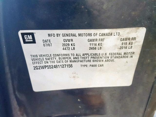 2G2WP552481127156 - 2008 PONTIAC GRAND PRIX GRAY photo 10