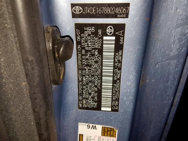 JTKDE167880246067 - 2008 TOYOTA SCION TC ლურჯი ფოტო 10