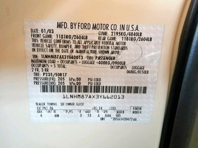 1LNHM87AX3Y662013 - 2003 LINCOLN LS WHITE photo 10
