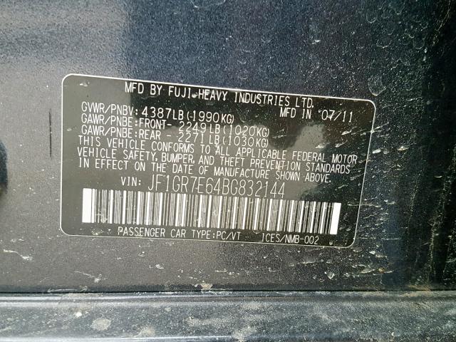 JF1GR7E64BG832144 - 2011 SUBARU IMPREZA WR GRAY photo 10