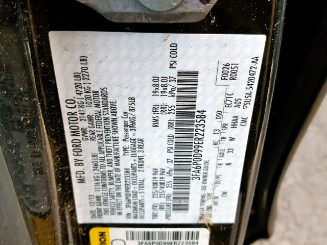 3FA6P0D99ER223584 - 2014 FORD FUSION TIT BLACK photo 10