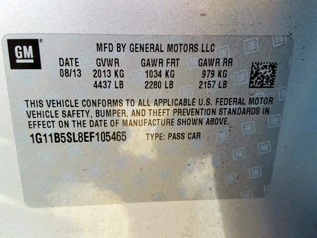 1G11B5SL8EF105465 - 2014 CHEVROLET MALIBU LS Gümüş foto 10