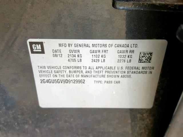 2G4GU5GV9D9129962 - 2013 BUICK REGAL PREM CHARCOAL photo 10