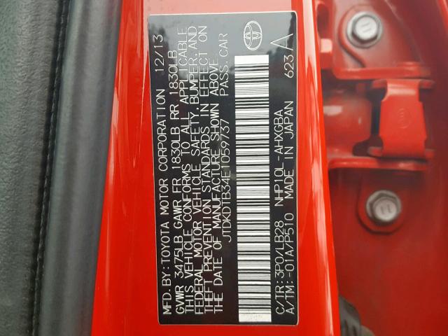 JTDKDTB34E1059737 - 2014 TOYOTA PRIUS C RED photo 10