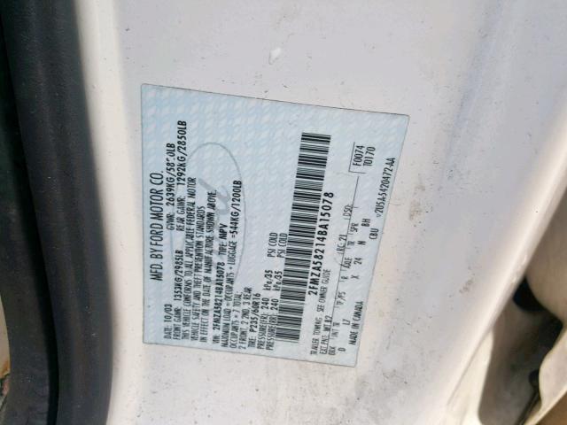 2FMZA58214BA15078 - 2004 FORD FREESTAR L WHITE photo 10