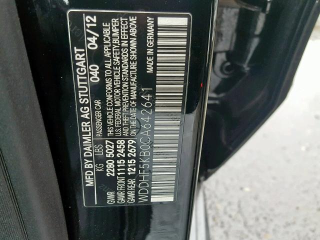 WDDHF5KB0CA642641 - 2012 MERCEDES-BENZ E 350 BLACK photo 10