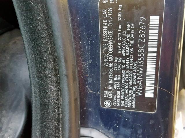 WBANW13558CZ82679 - 2008 BMW 535 I BLUE photo 10