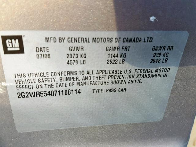 2G2WR554071108114 - 2007 PONTIAC GRAND PRIX BROWN photo 10