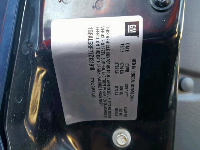 1G8AL58F77Z181910 - 2007 SATURN ION LEVEL BLUE photo 10