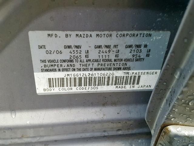 JM1GG12L261106220 - 2006 MAZDA SPEED 6 SILVER photo 10