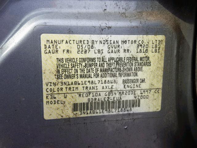 3N1AB61E98L718868 - 2008 NISSAN SENTRA 2.0 SILVER photo 10