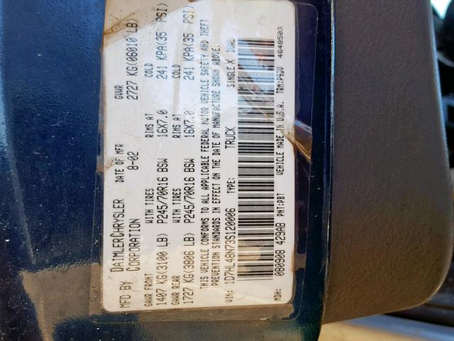 1D7HL48N73S120006 - 2003 DODGE DAKOTA QUA BLUE photo 10