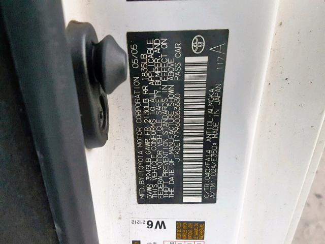 JTKDE177960063630 - 2006 TOYOTA SCION TC თეთრი ფოტო 10