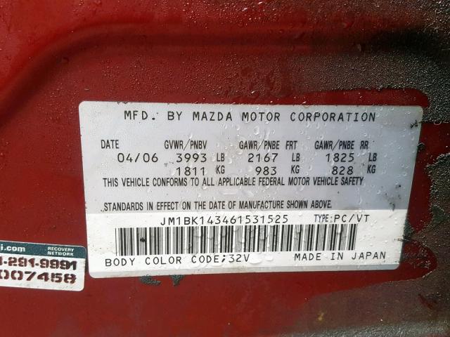 JM1BK143461531525 - 2006 MAZDA 3 HATCHBAC RED photo 10