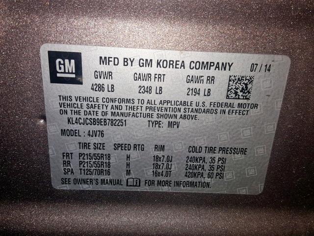 KL4CJCSB9EB782251 - 2014 BUICK ENCORE BROWN photo 10