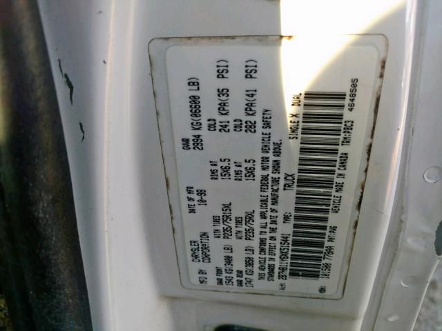 2B7HB11Y6XK515441 - 1999 DODGE RAM VAN B1 WHITE photo 10