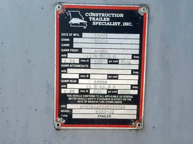 5TU3440268S000510 - 2008 SAND TRAILER GRAY photo 10