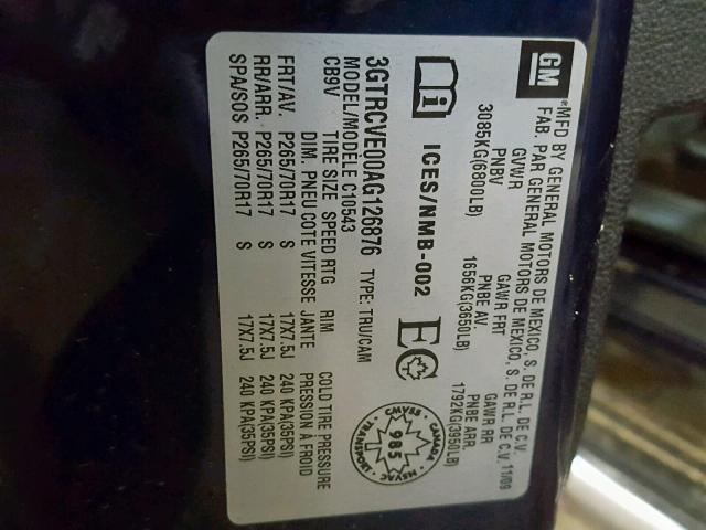 3GTRCVE00AG126876 - 2010 GMC SIERRA C15 BLUE photo 10