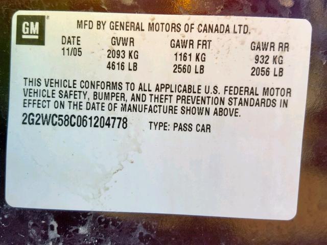 2G2WC58C061204778 - 2006 PONTIAC GRAND PRIX MAROON photo 10