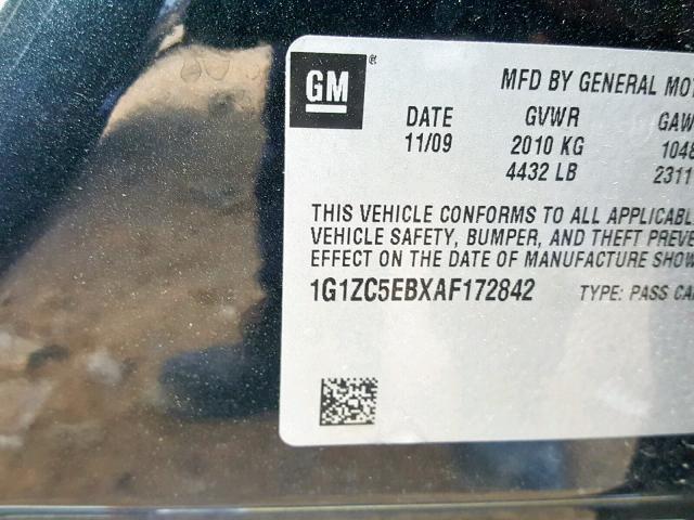 1G1ZC5EBXAF172842 - 2010 CHEVROLET MALIBU 1LT BLACK photo 10