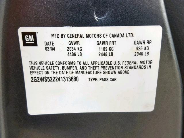 2G2WS522241313680 - 2004 PONTIAC GRAND PRIX ვერცხლისფერი ფოტო 10
