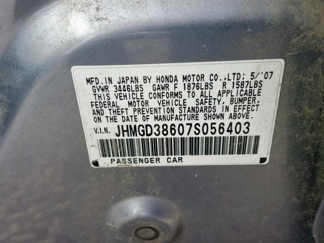 JHMGD38607S056403 - 2007 HONDA FIT S 银色 照片 10
