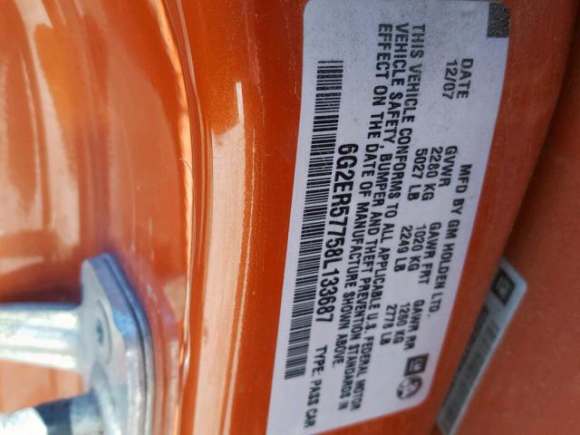 6G2ER57758L133687 - 2008 PONTIAC G8 ORANGE photo 10