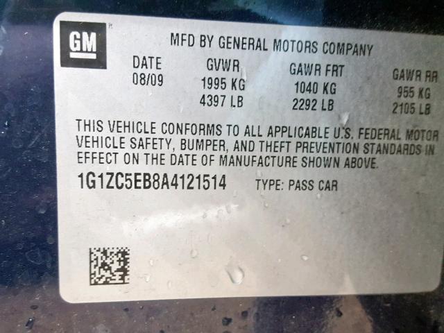 1G1ZC5EB8A4121514 - 2010 CHEVROLET MALIBU 1LT BLUE photo 10