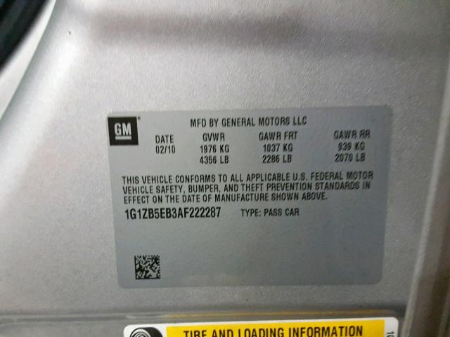 1G1ZB5EB3AF222287 - 2010 CHEVROLET MALIBU LS SILVER photo 10