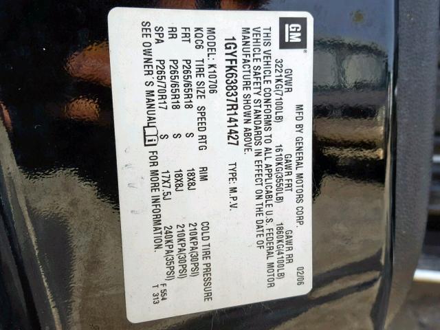 1GYFK63837R141427 - 2007 CADILLAC ESCALADE L BLACK photo 10