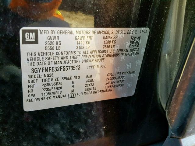 3GYFNFE32FS573513 - 2015 CADILLAC SRX PERFOR BLACK photo 10