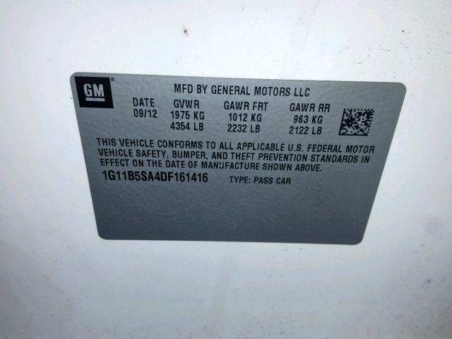 1G11B5SA4DF161416 - 2013 CHEVROLET MALIBU LS 白色 照片 10